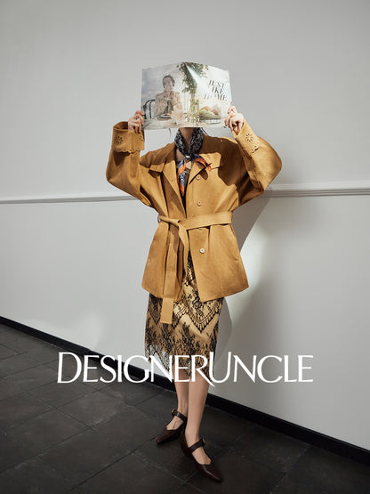 DGU "Vine Sand" coffee color short jacket new commuter versatile loose slimming retro top - Morgan.