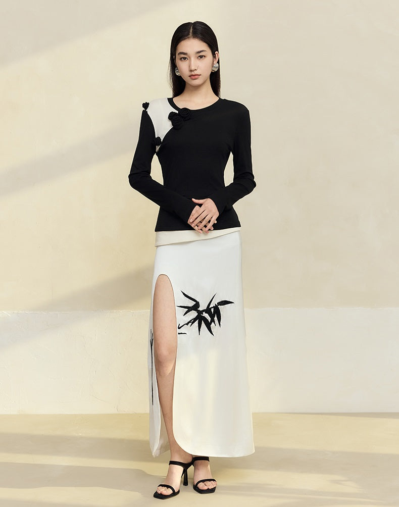 HECO Anti-Wrinkle Acetate black white maxi Skirt Women - where.
