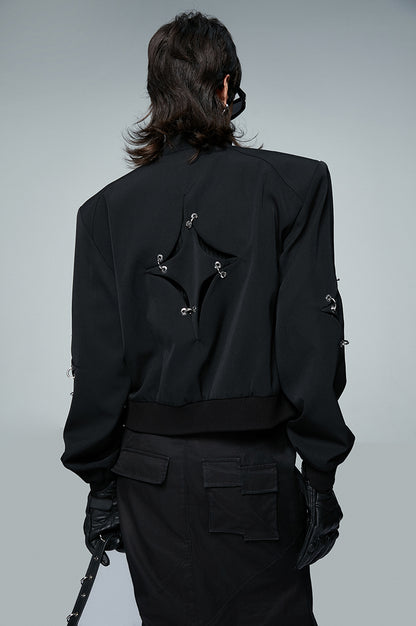 ANNAKIKI acetate wool four-pointed star metal ring jacket-YAXUAN