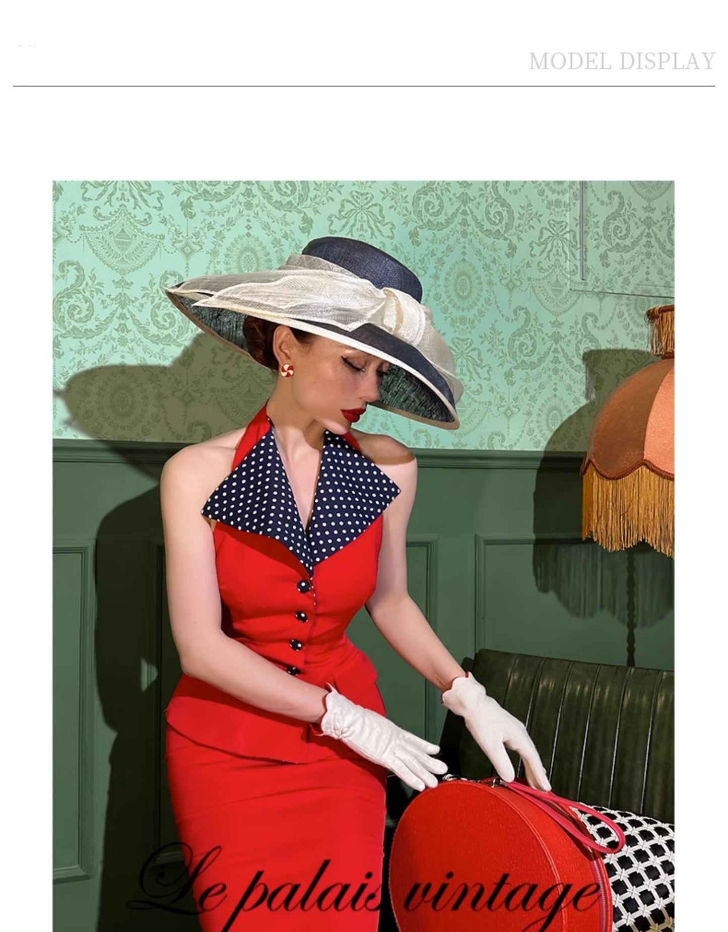 Le Palais Vintage  retro 50s classic pictorial red polka dot skirt + top set - Betty