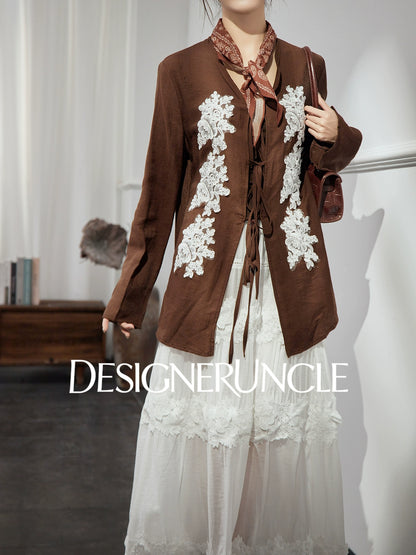 DGU "Mo Zhao" coffee new commuter retro loose Chinese embroidered top - POWER.