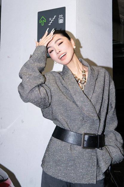 MEI SANGUAN gray double-breasted retro short jacket - THAYER