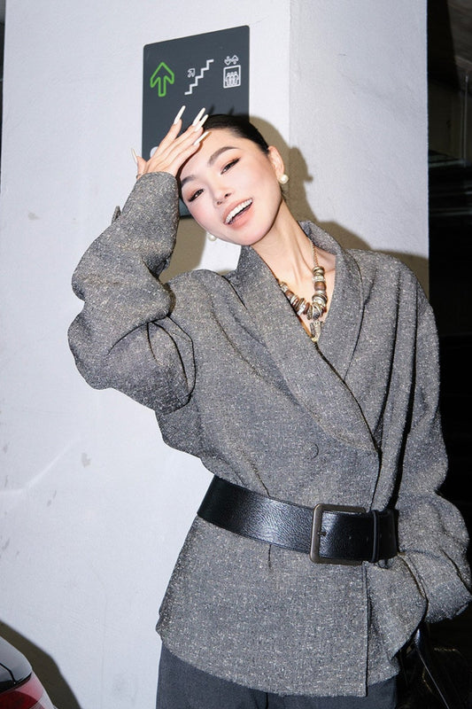 MEI SANGUAN gray double-breasted retro short jacket - THAYER