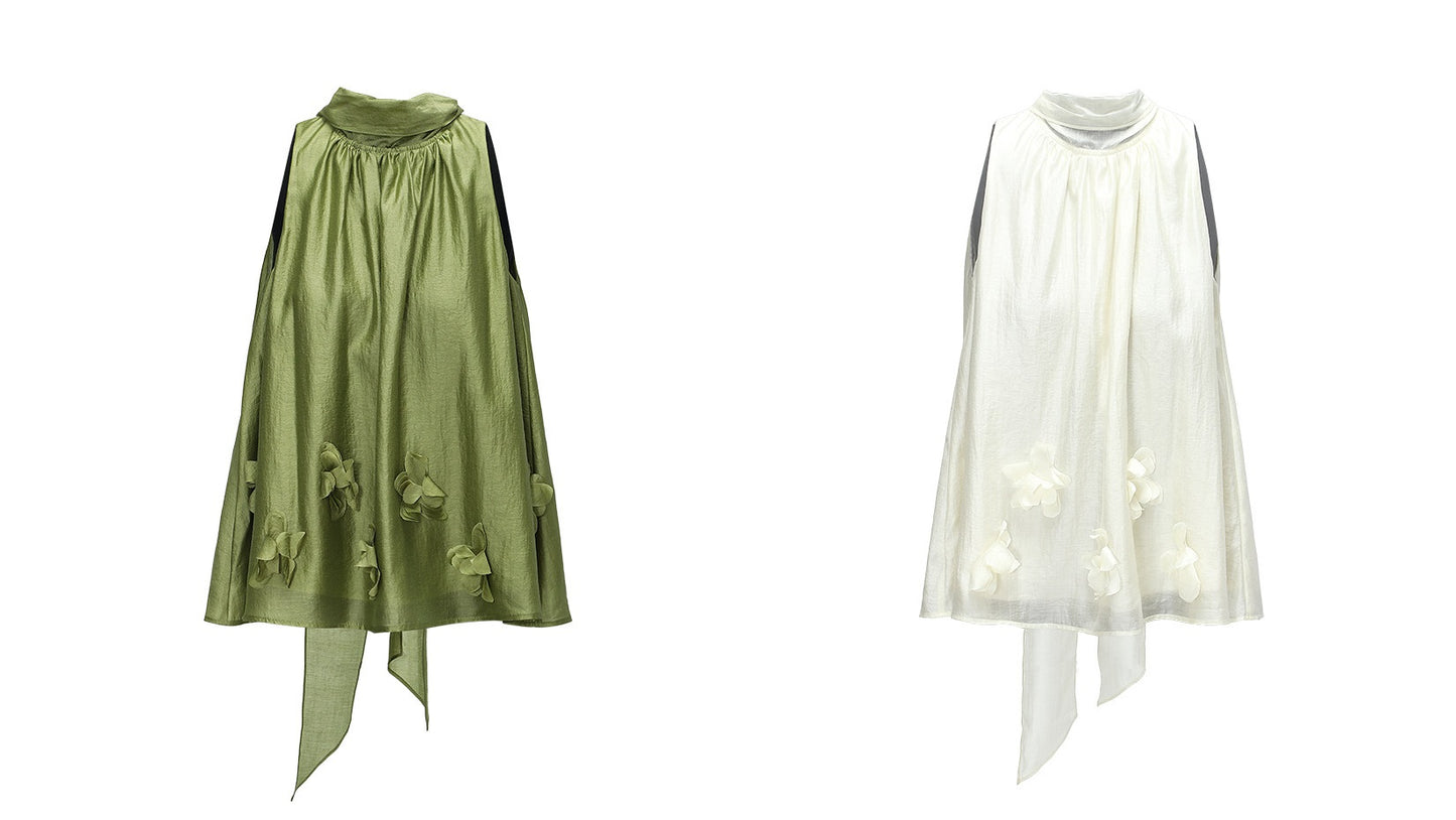 WANGXO Luxury Brand High-End Tencel Acetate Heavy Handmade Nail Flowers French Loose Ribbon Sleeveless Top - MAEVE