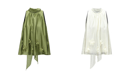 WANGXO Luxury Brand High-End Tencel Acetate Heavy Handmade Nail Flowers French Loose Ribbon Sleeveless Top - MAEVE