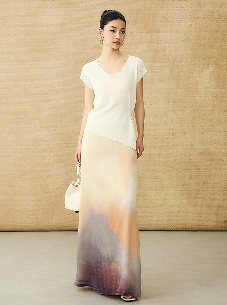 HECO Chinese Versatile Beveled Side Buckle V-Neck Knit Top - BREA.