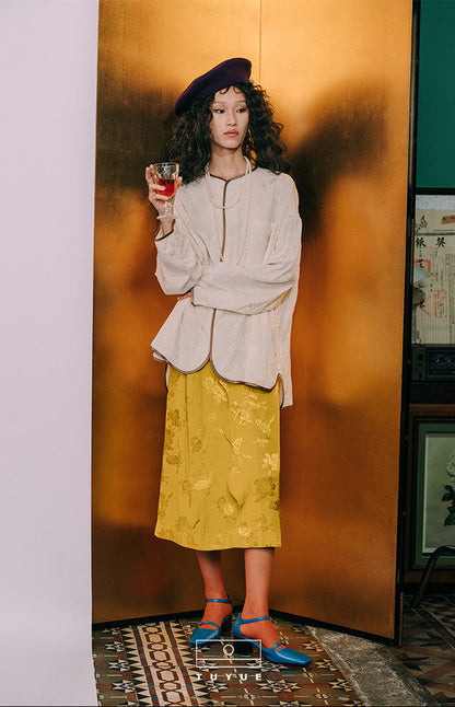 TUYUE Chinese style glazed yellow jacquard skirt- SHARON.