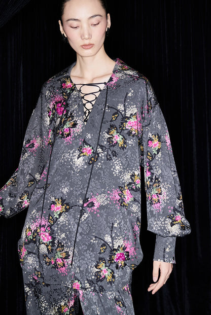 M essential Mackay designer cherry blossom print beads scissor neck loose top - NOCTAINE.