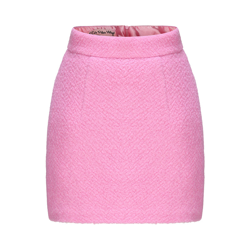 Le Palais Vintage Luxury baby pink wool cotton jacket +skirt dinner date suit-Scottie