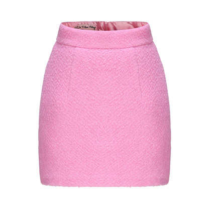 Le Palais Vintage Luxury baby pink wool cotton jacket +skirt dinner date suit-Scottie