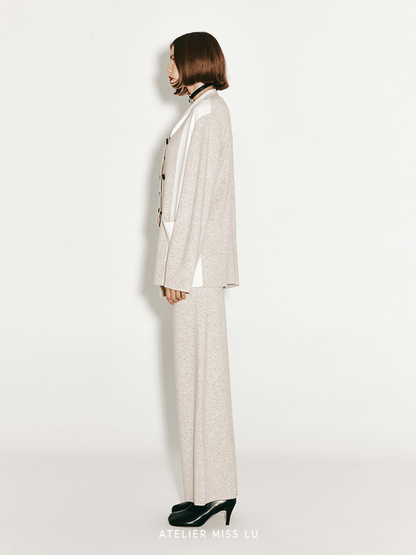 ATELIER MISS LU Geometric Contrast Cashmere and Wool-blend Cardigan -Poppy