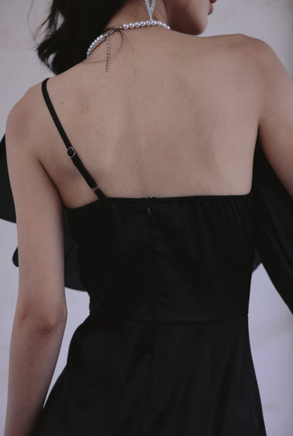 DOLLY Luxury Black Off Shoulder Slim Fit Short Ruffle Dinner Dress-MABEL