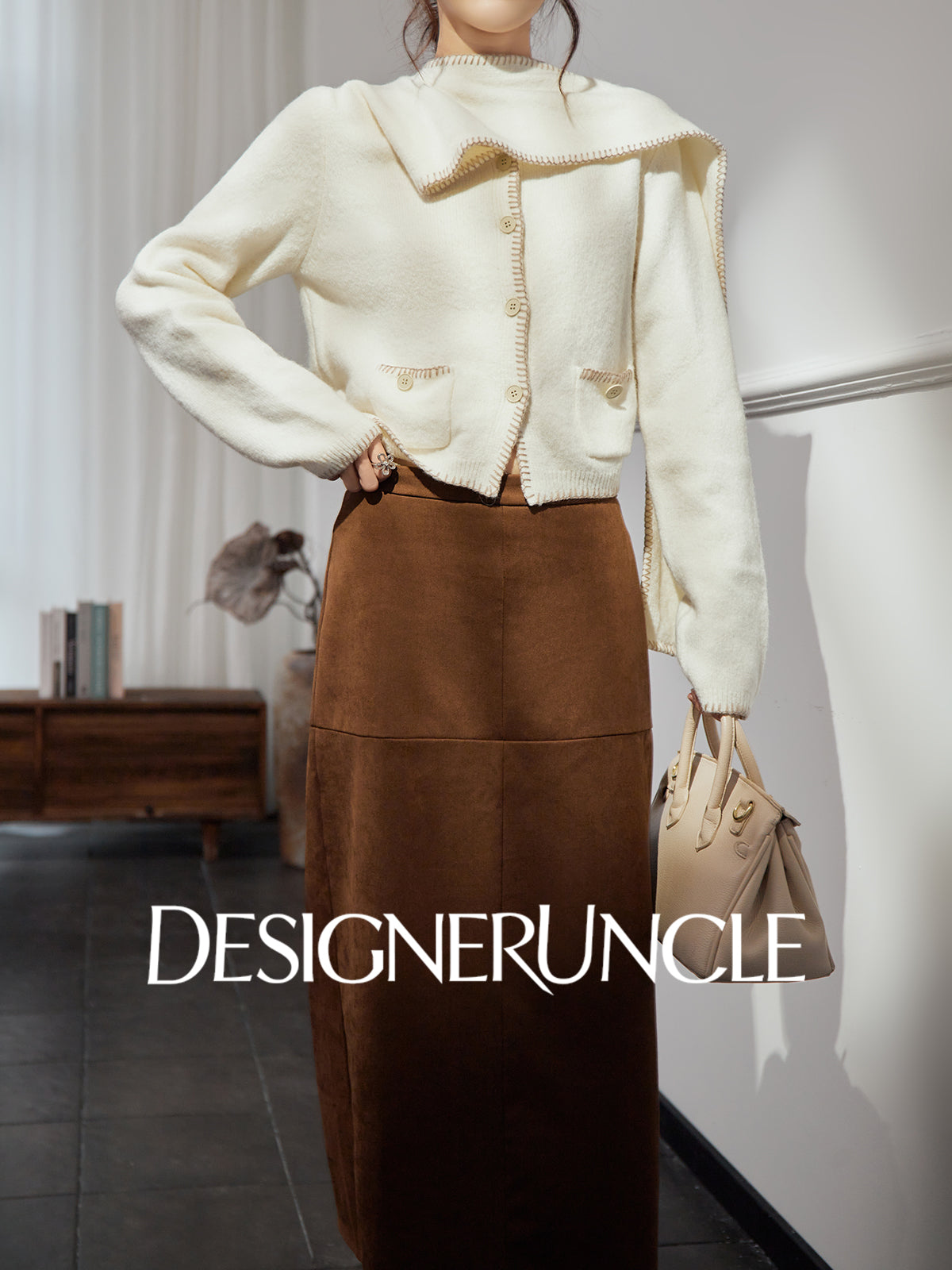 DGU "Suyu" white sweater lazy style loose and versatile slimming solid color jacket - Roberta.