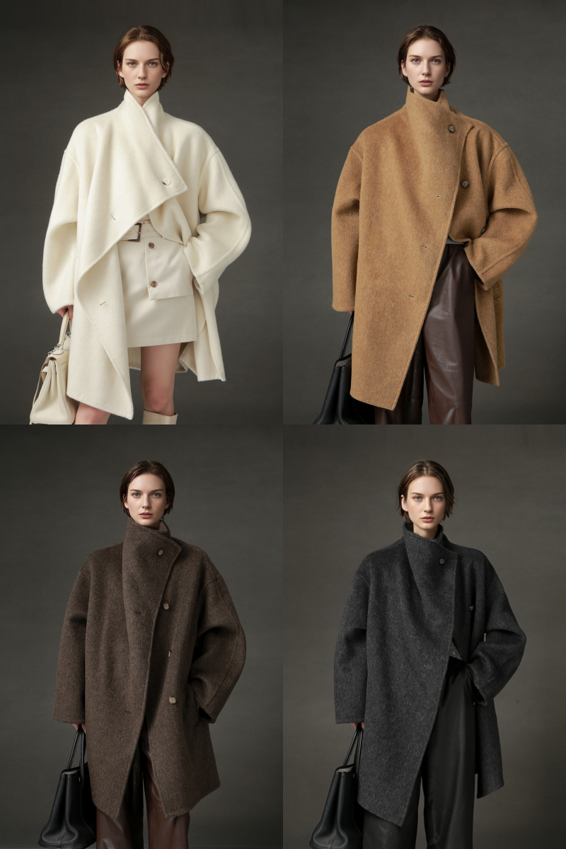 PIAOIN European collar design high-end double-sided wool tweed coat -BLOSSOM