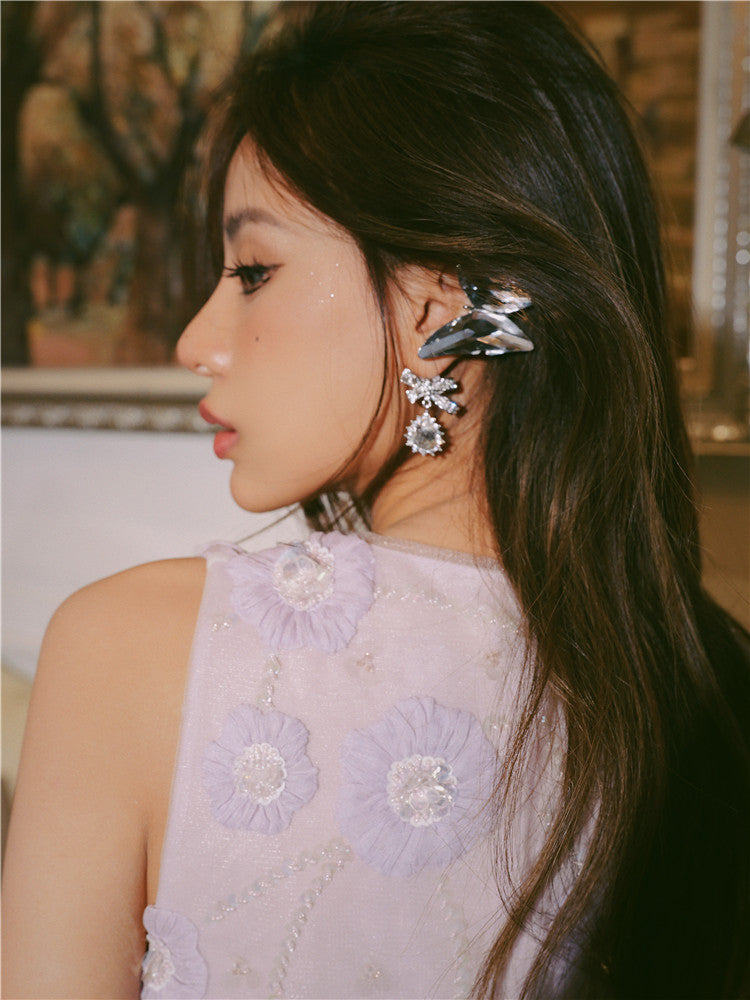 Wardrobes by Chen Purple Round Neck Sleeveless Dinner Feather Dress-Xera