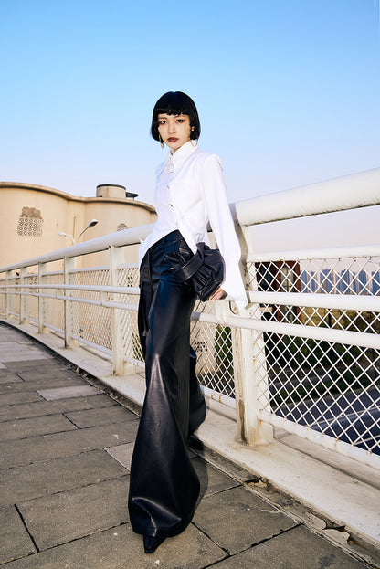 TINY IN women's slit shoulder asymmetric white shirt - HEY