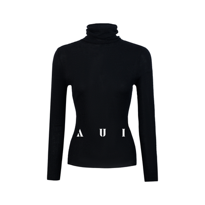 AUI Sheep Wool Black Turtleneck Sweater Slim Knit Base Jacket -  Su-Ho.