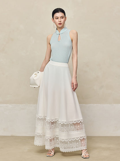 HECO Acetate Hollow Lace A-line Long Skirt women - FLOW.