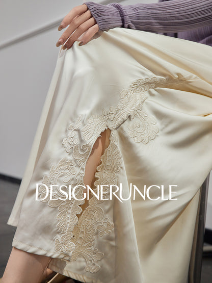 DGU| Off-white simple design fashionable satin light luxury versatile skirt - Louisa.