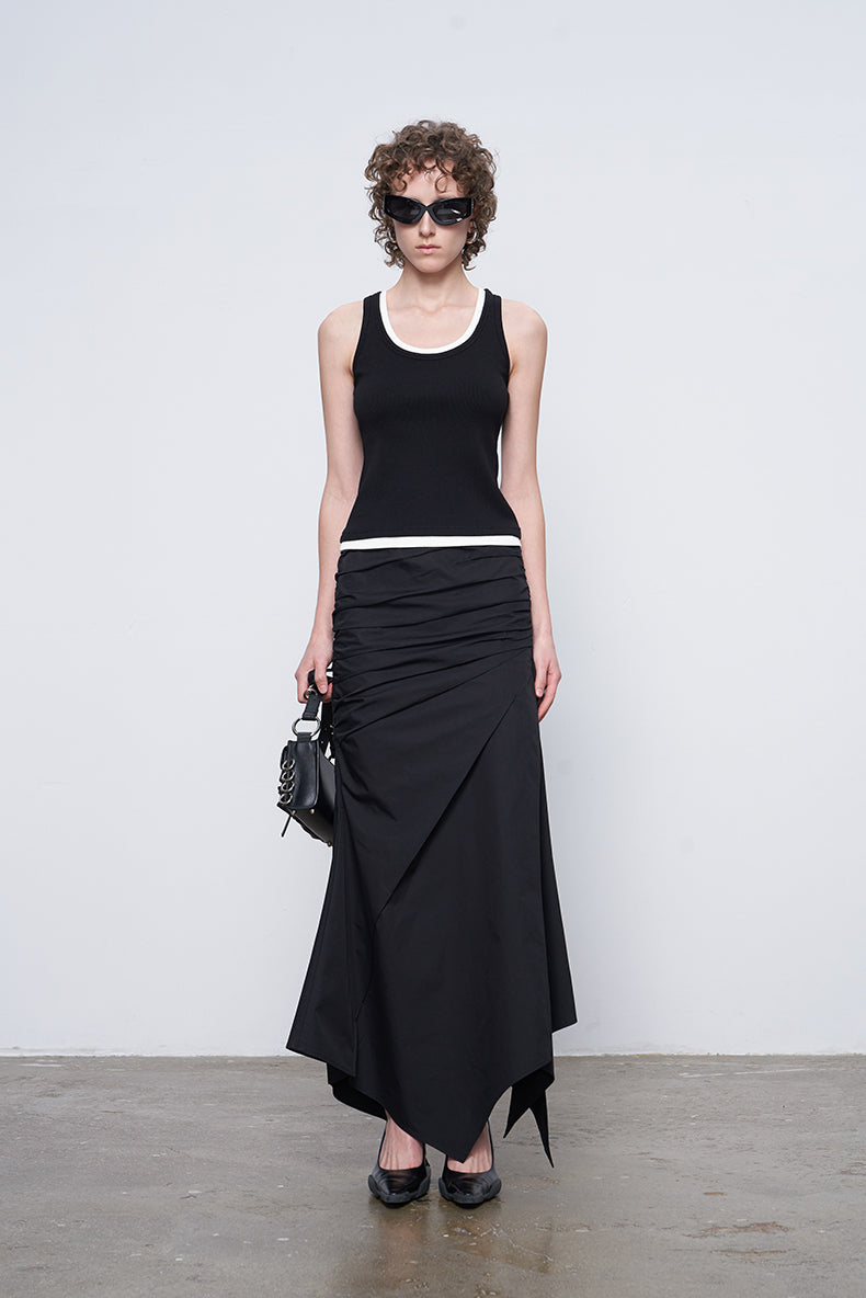 ANNAKIK Black deconstructed two irregular pleated long skirts-HIDEMI