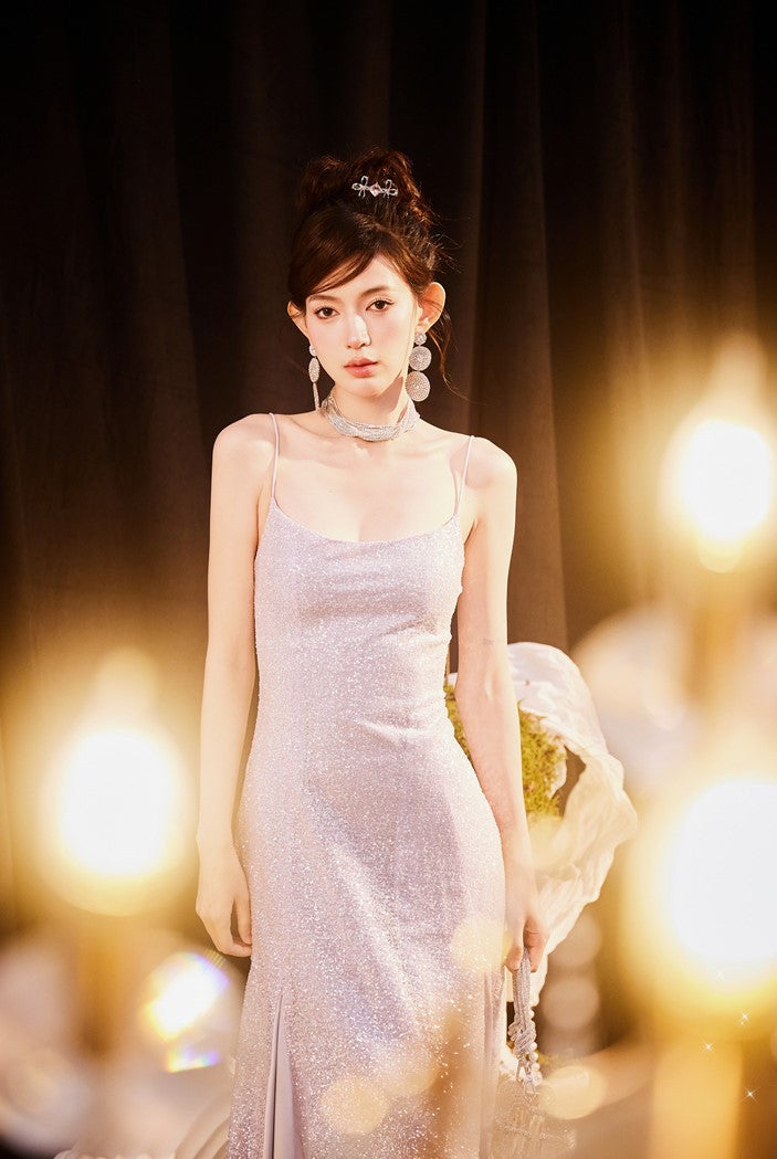 DOLLY Elegant Purple French Style Sleeveless Sequin Backless Long Evening Dress-WILLOW   (V)