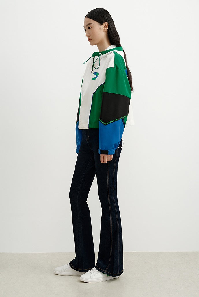 COMME MOI short contrasting patchwork hooded sports top - PENLOPE.