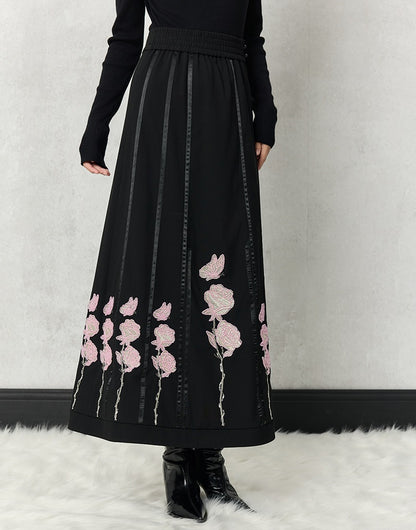 HECO high-density suit embroidered black A-line skirt women - beta.