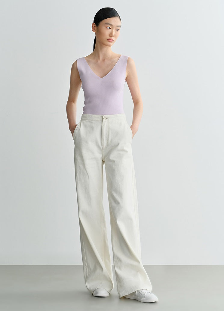 COMME MOI  Summer Acetate V-Neck Tight Knit Vest - AURORA.