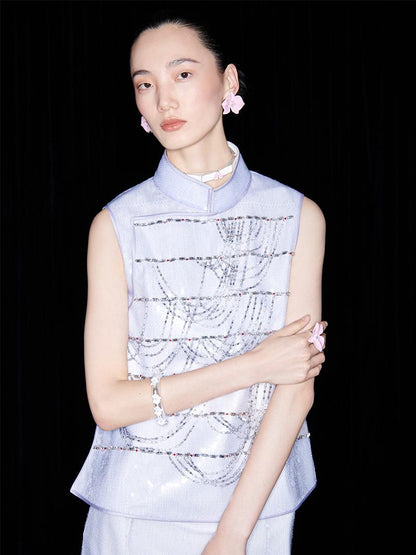 M essential Mackay designer catenary beaded stand-up collar vest - tempaa