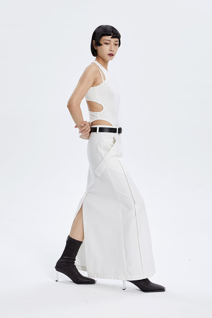 TINY IN zippered slit long straight legs structured seams low waist skirt -TENDO