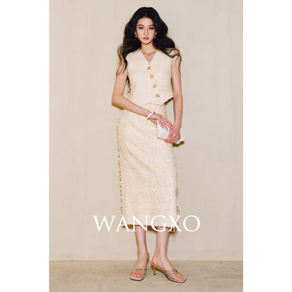 WANGXO | Yaluxe Custom \Pull Wool  Multi-Yarn Woven Vest, Shorts & Skirt Set -RINA