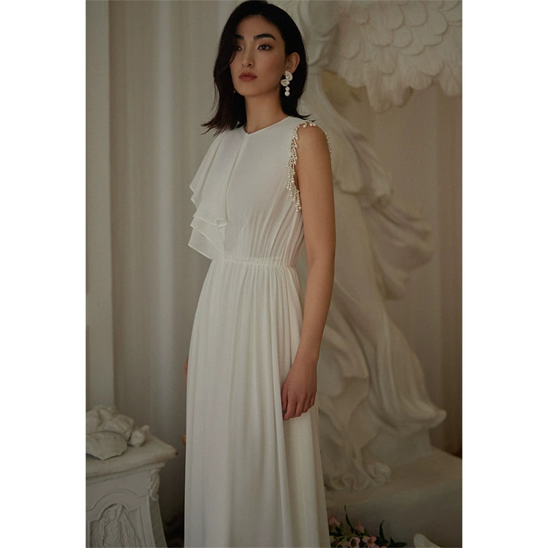 GOUDIN bridal white long evening dress-PIPER.