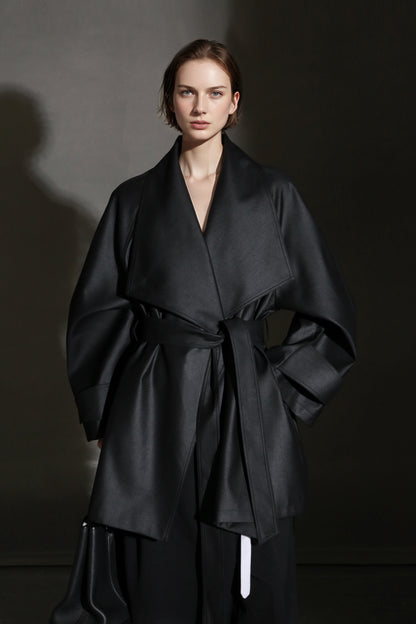 PIAOIN Silhouette design short windbreaker women's luxury jacket commuter-JEAN