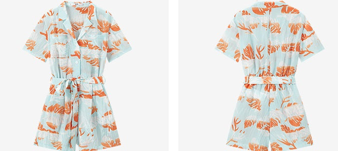 COMME MOI  summer beach print belt design jumpsuit - ISABEL.