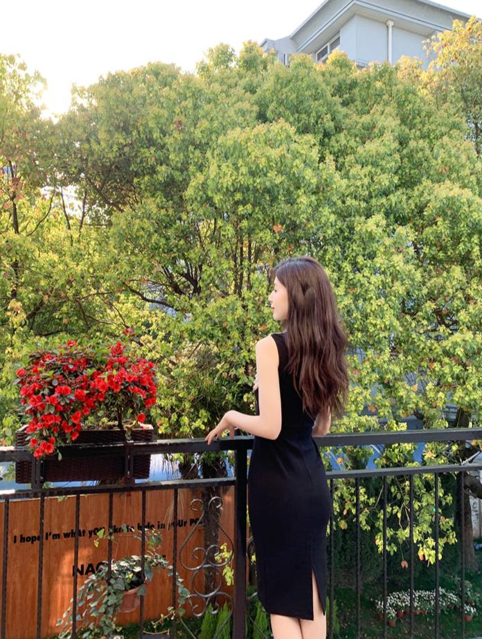 DOLLY Elegant Brown and Black Crew Neck Sleeveless Pearl Beaded Dinner Dress-MANYA