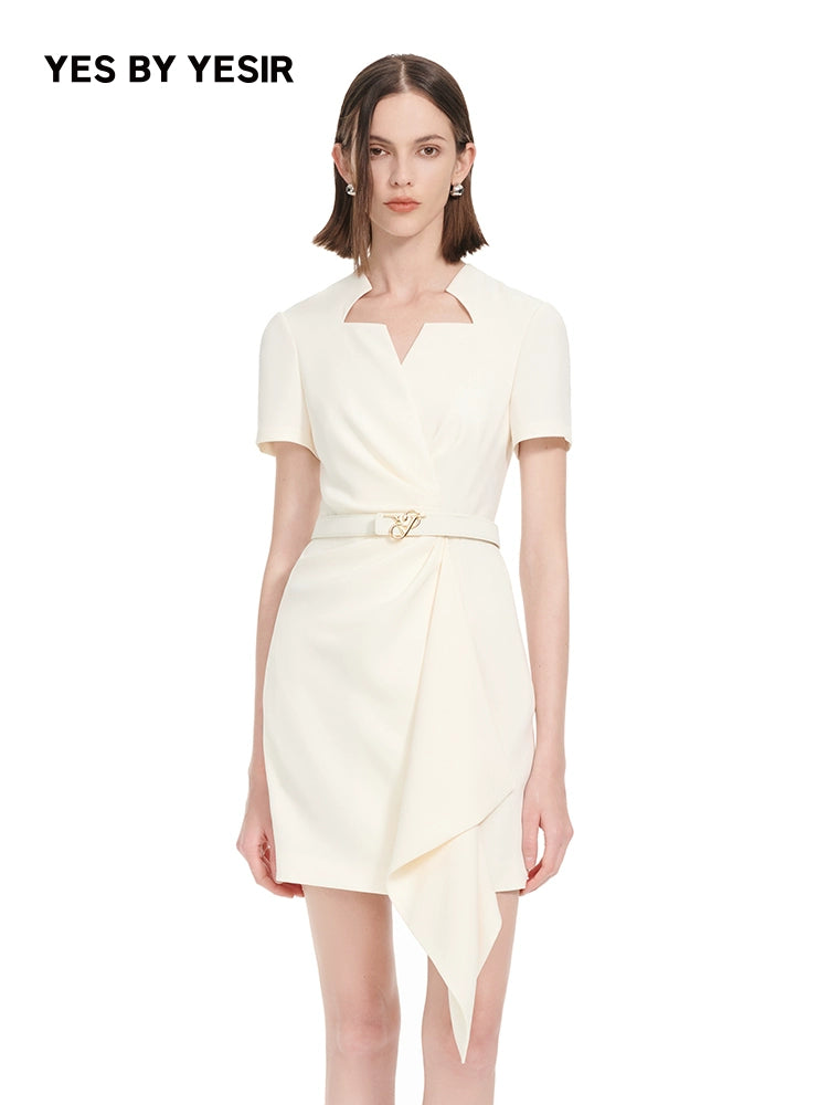 YES BY YESIR | Ye Qians Asymmetrical Slim Dress with Light Star Neckline-ISOLENE.