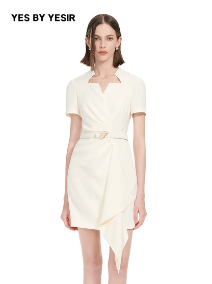 YES BY YESIR | Ye Qians Asymmetrical Slim Dress with Light Star Neckline-ISOLENE.