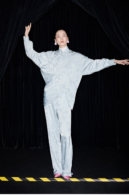 M essential Mackay designer pastel bue disc button placket shirt pant top set - sept.