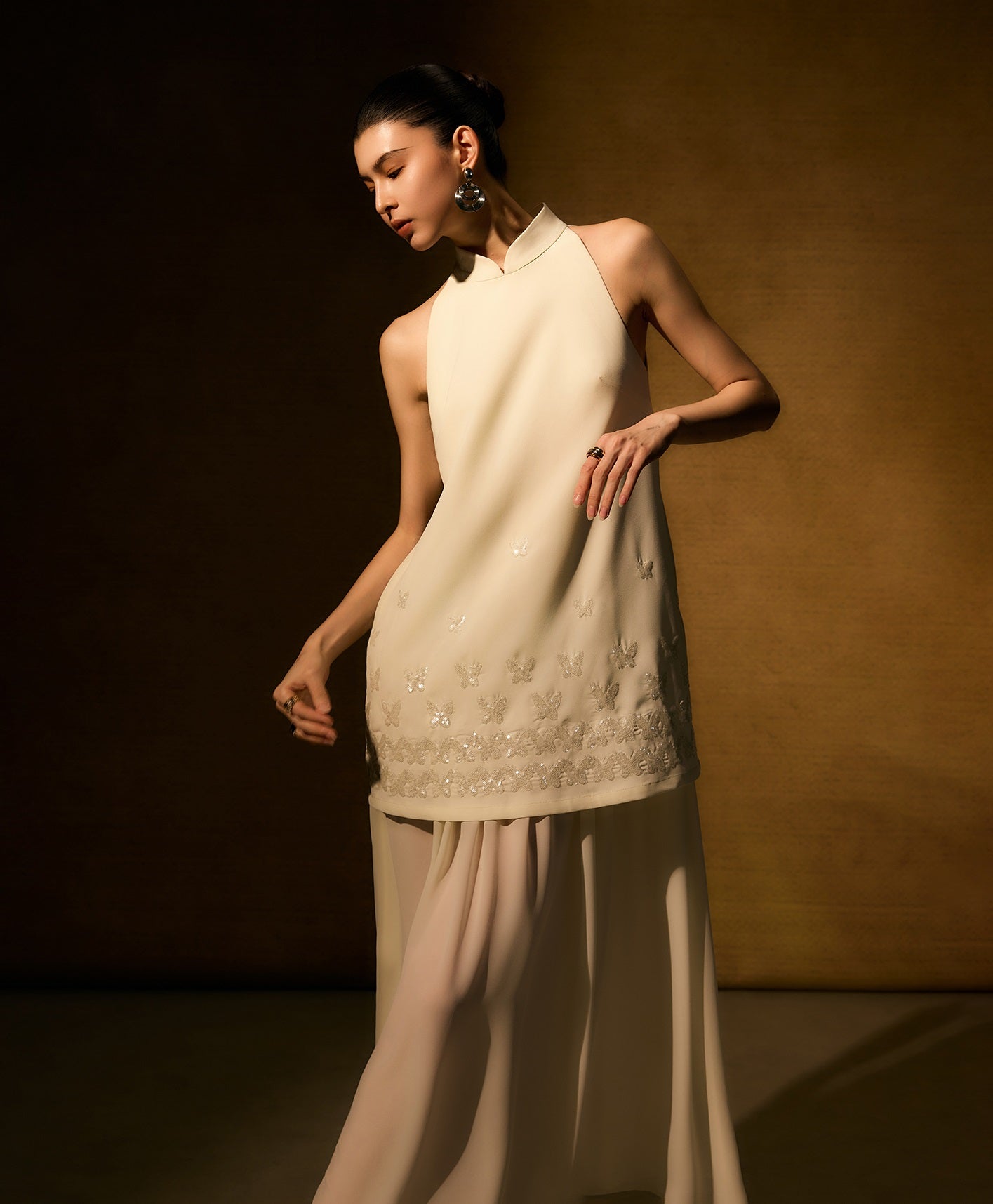 HECO Chinese butterfly sequin fake two-piece dress - CROWN.