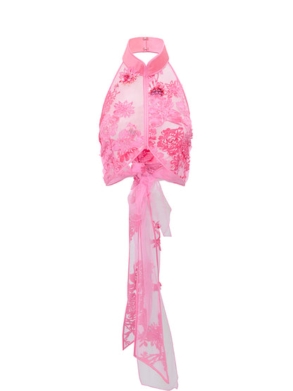 M essential Ma Kai designer falling flower embroidery nail bead lace-up top - PACK.