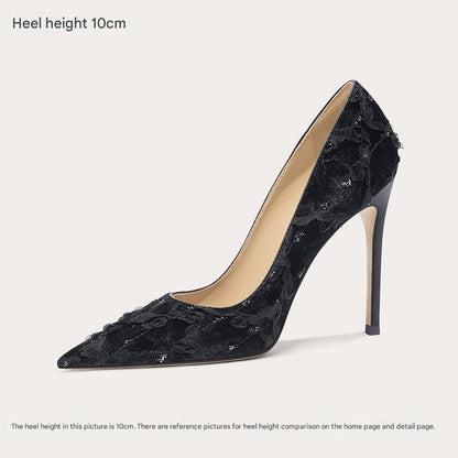 Lily Wei [Su Ye] black versatile high heels celebrity design open instep single shoes- ANNMARIE