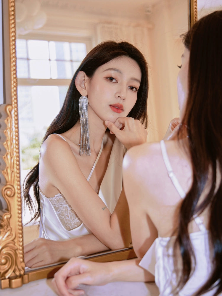 DOLLY Elegant Blue French Style Satin Sleeveless Pleated Hip Long Slit Dinner Dress-AVA