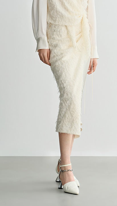 COMME MOI Lu Yan designer's women's satin stitching asymmetrical straight skirt - BILLY.