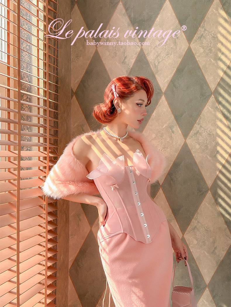 Le Palais  Peach Pie Slim Coat + Skirt Peach Pink Suit-PALM