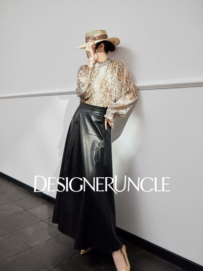 DGU "Linglin" snake print chiffon shirt high-end long-sleeved top - FAVOUR.
