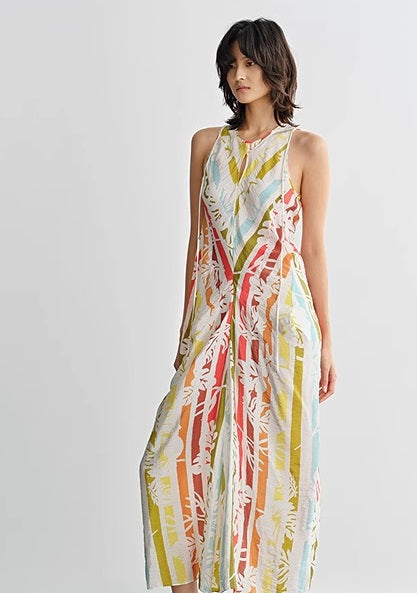 COMME MOI Lv Yan designer summer beach sleeveless print waist dress - AVA.