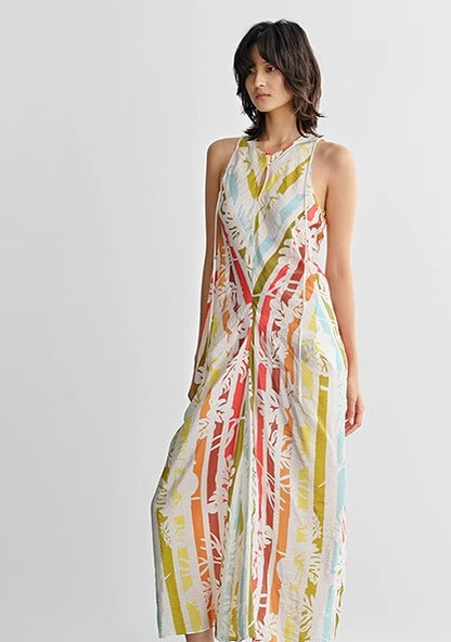 COMME MOI Lv Yan designer summer beach sleeveless print waist dress - AVA.
