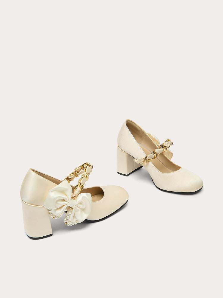 Lily Wei sweet white shallow shoes square toe bow shoes - ELEANOR