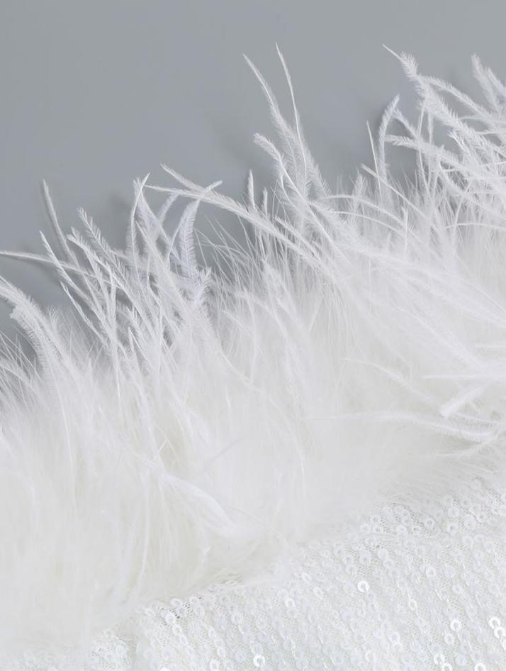 DOLLY White Feather Tube Top Sequin Slim Fit Long Dress-STEPH