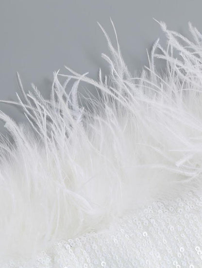 DOLLY White Feather Tube Top Sequin Slim Fit Long Dress-STEPH